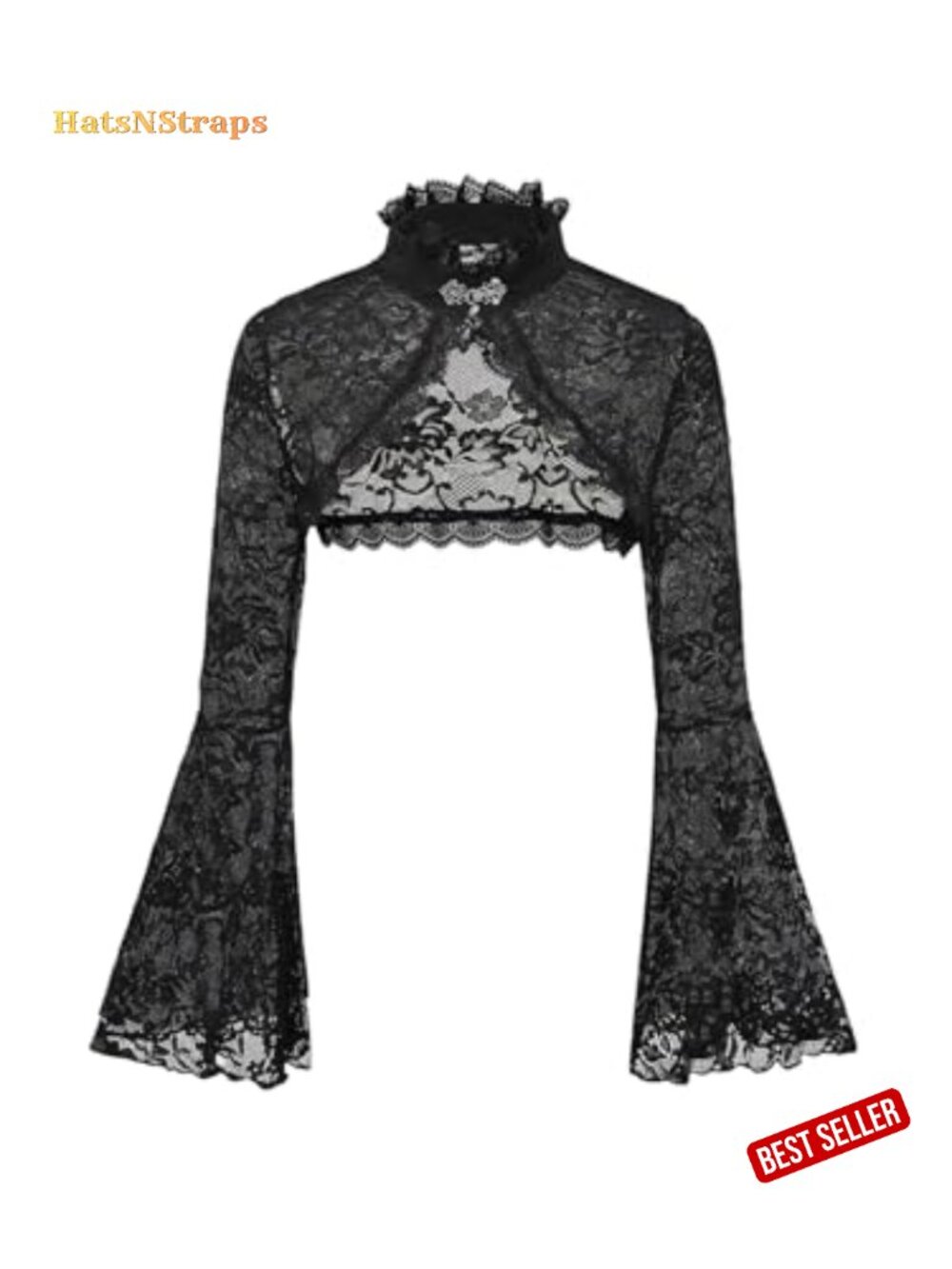 Plus Size Lace Crop Top Long Bell Sleeve Shrug Women's